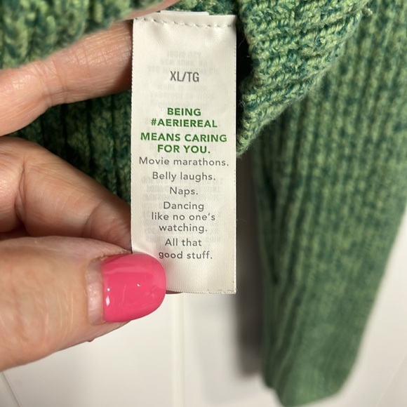 Aerie Womens Sweater XL shades of Green 1/2 Zip Crop Long Sleeves Casual Trendy - Picture 7 of 13